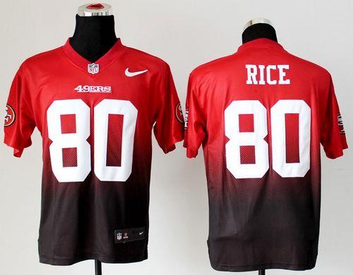 49ers #80 Jerry Rice Red/Black Men's Stitched Elite Fadeaway Fashion Jersey
