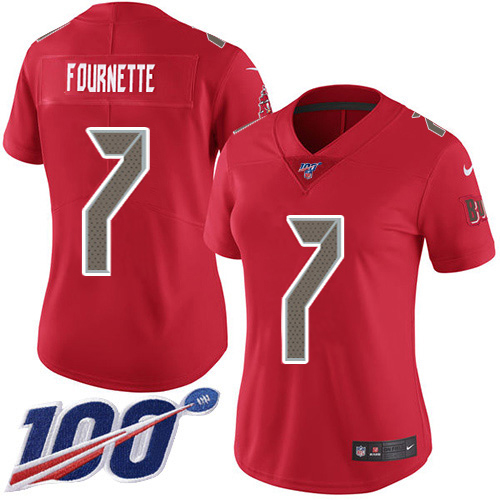 Buccaneers #7 Leonard Fournette Red Women's Stitched Limited Rush 100th Season Jersey