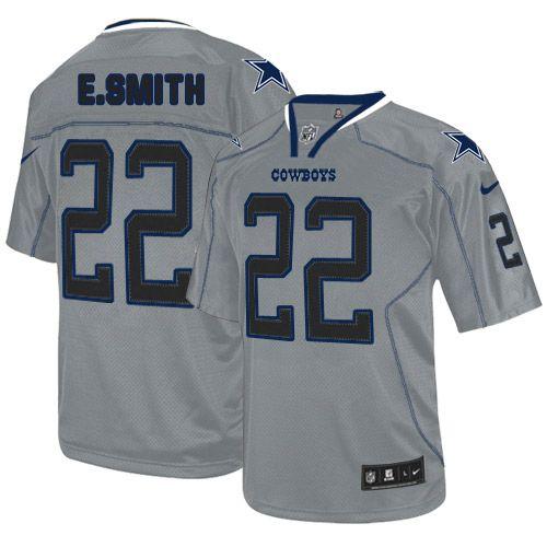 Cowboys #22 Emmitt Smith Lights Out Grey Men's Stitched Elite Jersey
