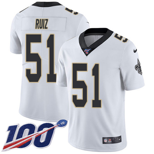 New Orleans Saints #51 Cesar Ruiz White Men's Stitched 100th Season Vapor Untouchable Limited Jersey Men's