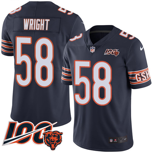 Bears #58 Darnell Wright Navy Blue Team Color Men's Stitched 100th Season Vapor Limited Jersey