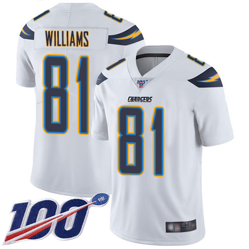 Los Angeles Chargers #81 Mike Williams White Men's Stitched 100th Season Vapor Limited Jersey Men's