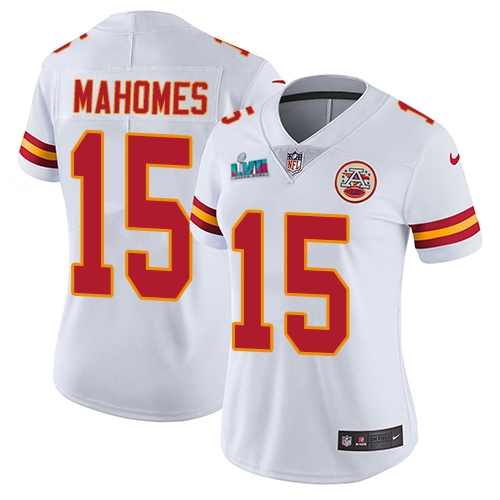 Chiefs #15 Patrick Mahomes White Super Bowl LVII Patch Women's Stitched Vapor Untouchable Limited Jersey