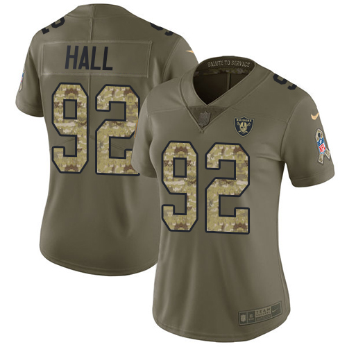 Las Vegas Raiders #92 P.J. Hall Olive/Camo Women's Stitched Limited 2017 Salute to Service Jersey Womens