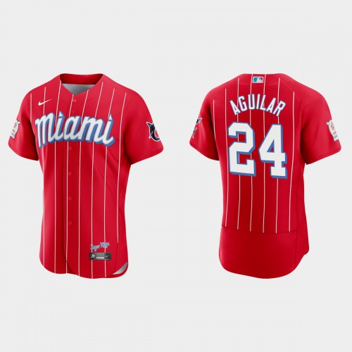 Miami Miami Marlins #24 Jesus Aguilar Men's 2021 City Connect Authentic Jersey Red Men's
