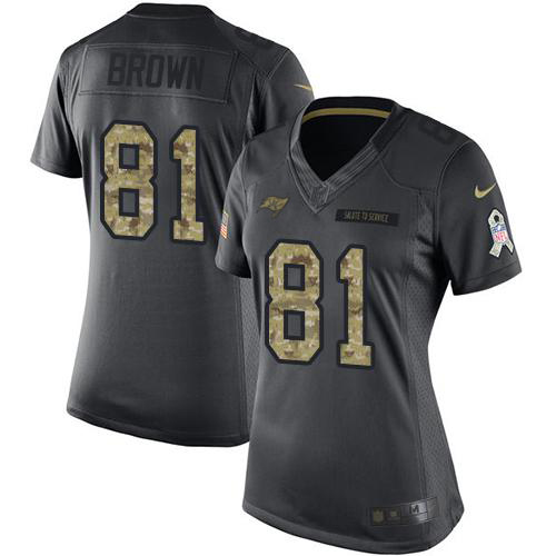 Tampa Bay Buccaneers #81 Antonio Brown Black Women's Stitched Limited 2016 Salute to Service Jersey Womens
