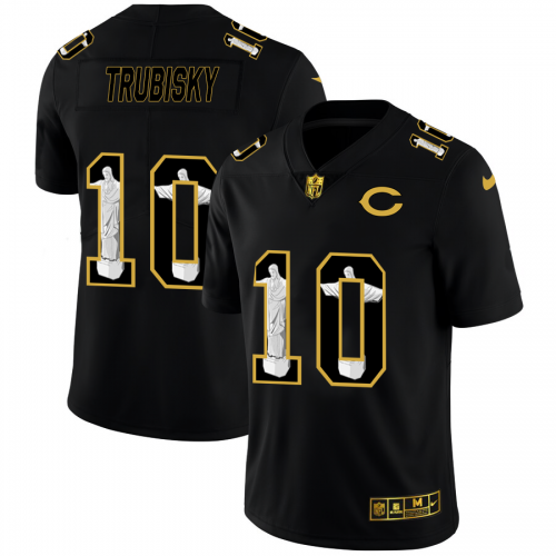 Chicago Chicago Bears #10 Mitchell Trubisky Men's Carbon Black Vapor Cristo Redentor Limited Jersey Men's