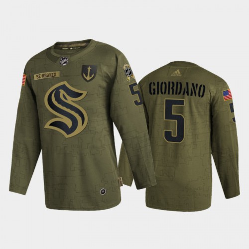 Seattle Seattle Kraken #5 Mark Giordano Men's Adidas Veterans Day 2022 Military Appreciation Jersey - Olive Men's