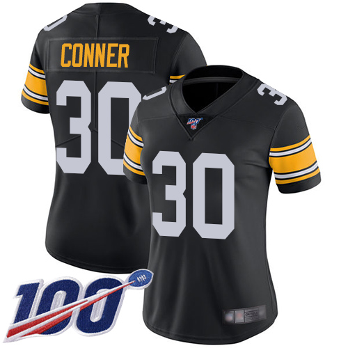 Pittsburgh Steelers #30 James Conner Black Alternate Women's Stitched 100th Season Vapor Limited Jersey Womens