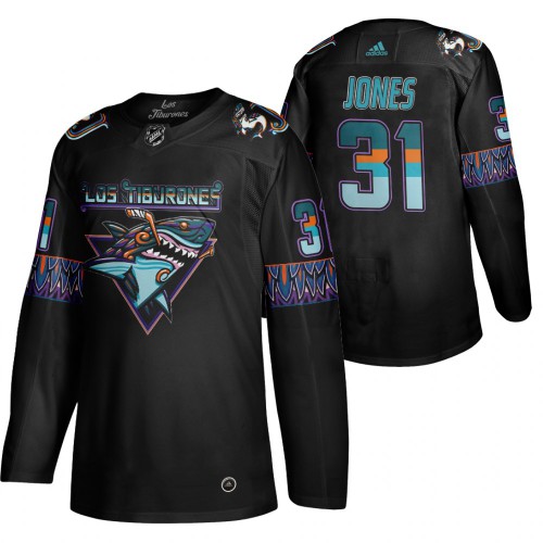 San Jose San Jose Sharks #31 Martin Jones Men's Adidas 2020 Los Tiburones Limited Jersey Black Men's
