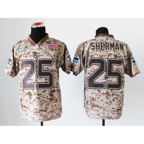 Seattle Seahawks #25 Richard Sherman Camo Men's Stitched New Elite USMC Jersey Men's
