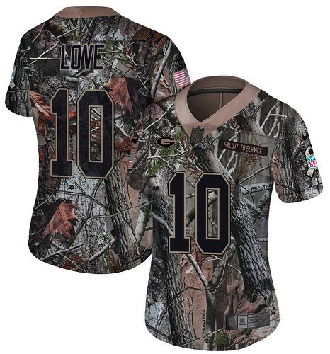 Packers #10 Jordan Love Camo Women's Stitched Limited Rush Realtree Jersey