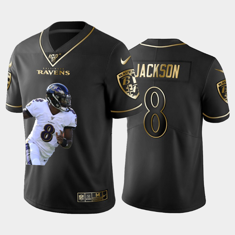 Baltimore Ravens #8 Lamar Jackson Team Hero 1 Vapor Limited 100 Jersey Black Golden