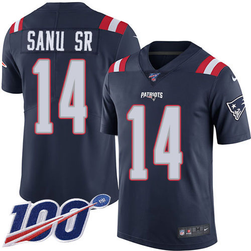 New England Patriots #14 Mohamed Sanu Sr Navy Blue Youth Stitched Limited Rush 100th Season Jersey Youth