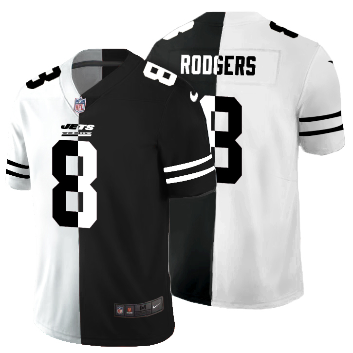 New York Jets #8 Aaron Rodgers Men's Black V White Peace Split Vapor Untouchable Limited Jersey