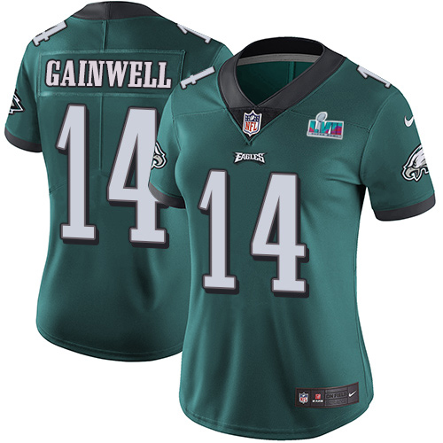 Eagles #14 Kenneth Gainwell Green Team Color Super Bowl LVII Patch Women's Stitched Vapor Untouchable Limited Jersey