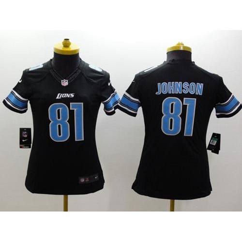 Detroit Lions #81 Calvin Johnson Black Alternate Women's Stitched Limited Jersey Womens