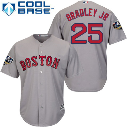 Boston Red Sox #25 Jackie Bradley Jr Grey Cool Base 2018 World Series Stitched Youth Jersey Youth