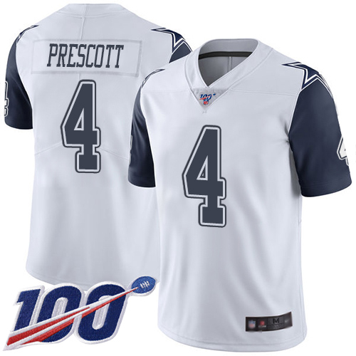 Cowboys #4 Dak Prescott White Youth Stitched Limited Rush 100th Season Jersey