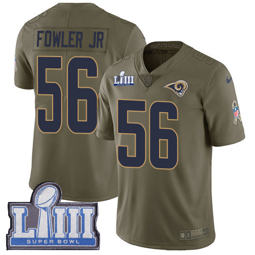 Los Angeles Rams #56 Dante Fowler Jr Olive Super Bowl LIII Bound Men's Stitched Limited 2017 Salute To Service Jersey Men's