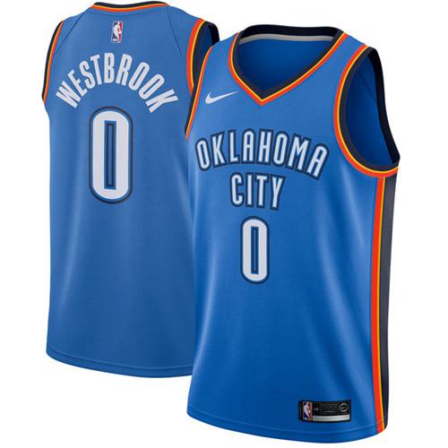 Oklahoma City Thunder #0 Russell Westbrook Blue Swingman Icon Edition Jersey Mens