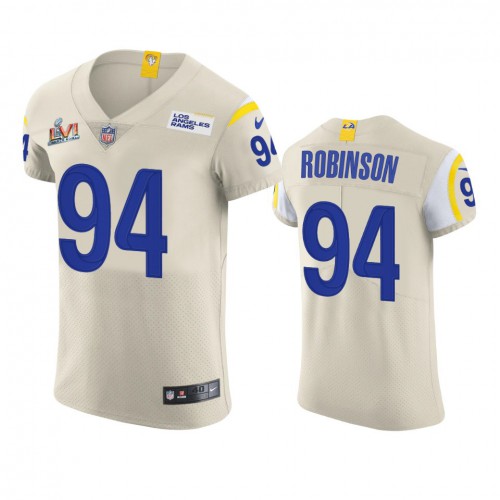 Los Angeles Los Angeles Rams #94 A'Shawn Robinson Men's Super Bowl LVI Patch Vapor Elite Player Jersey - Bone Men's