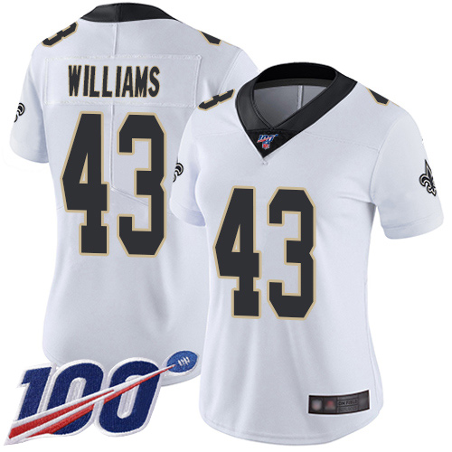 New Orleans Saints #43 Marcus Williams White Women's Stitched 100th Season Vapor Limited Jersey Womens