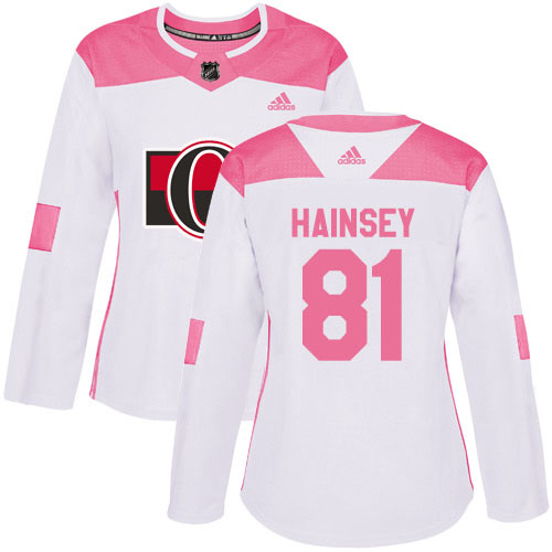 Adidas Ottawa Senators #81 Ron Hainsey White/Pink Authentic Fashion Women's Stitched Jersey Womens