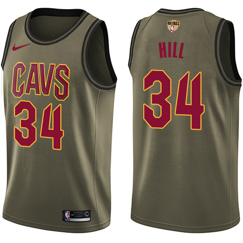Cleveland Cavaliers #34 Tyrone Hill Green Salute to Service The Finals Patch Swingman Jersey Mens