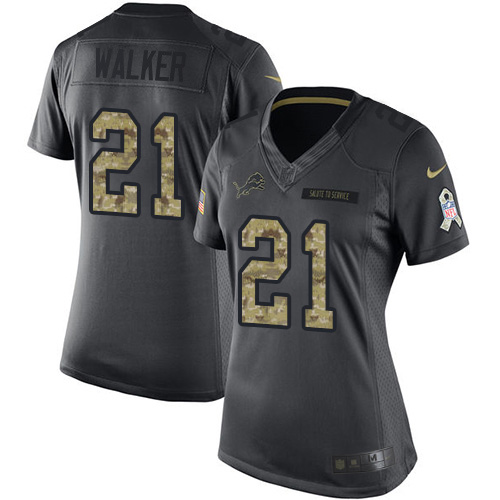 Detroit Lions #21 Tracy Walker Black Women's Stitched Limited 2016 Salute to Service Jersey Womens