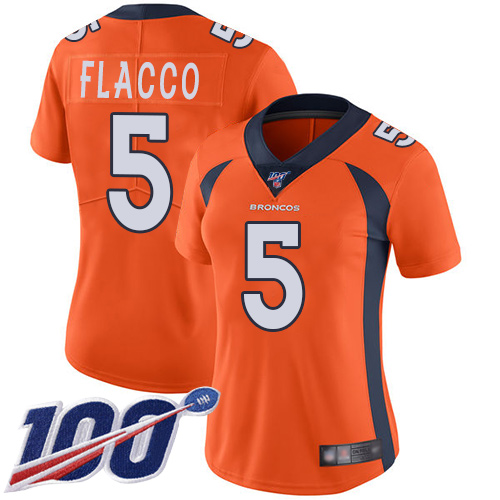 Denver Broncos #5 Joe Flacco Orange Team Color Women's Stitched 100th Season Vapor Limited Jersey Womens