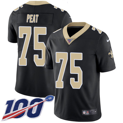 New Orleans Saints #75 Andrus Peat Black Team Color Youth Stitched 100th Season Vapor Untouchable Limited Jersey Youth