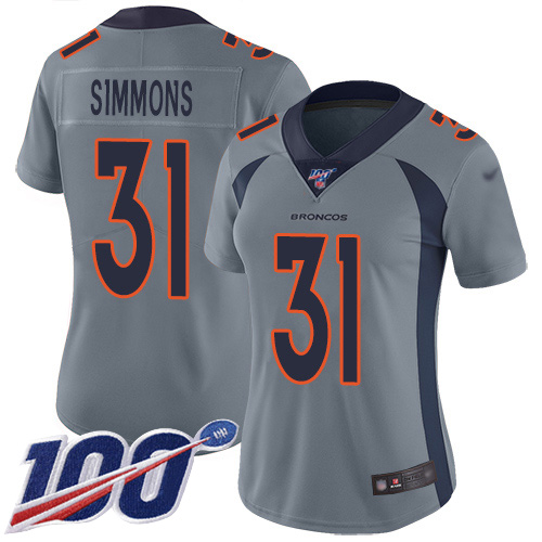 Broncos #31 Justin Simmons Gray Women's Stitched Limited Inverted Legend 100th Season Jersey