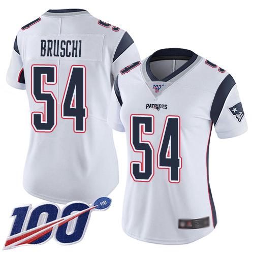 New England Patriots #54 Tedy Bruschi White Women's Stitched 100th Season Vapor Limited Jersey Womens