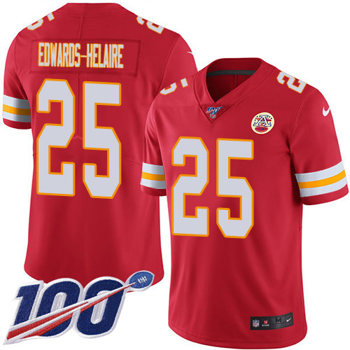 Chiefs #25 Clyde Edwards-Helaire Red Team Color Men's Stitched 100th Season Vapor Untouchable Limited Jersey
