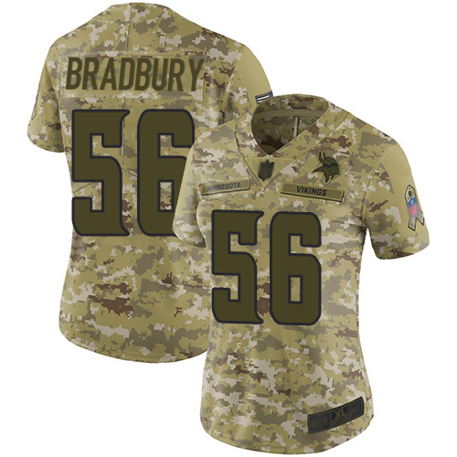 Minnesota Vikings #56 Garrett Bradbury Camo Women's Stitched Limited 2018 Salute to Service Jersey Womens
