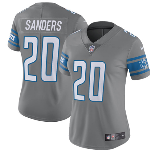 Lions #20 Barry Sanders Gray Women's Stitched Limited Rush Jersey
