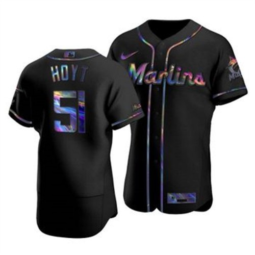 Miami Miami Marlins #51 James Hoyt Men's Iridescent Holographic Collection Jersey - Black Men's