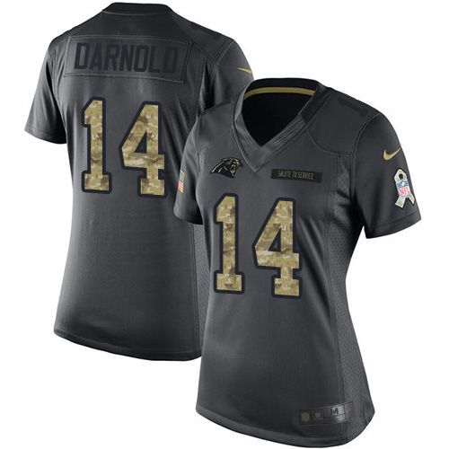 Panthers #14 Sam Darnold Black Women's Stitched Limited 2016 Salute To Service Jersey