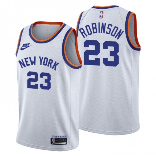 New York New York Knicks #23 Mitchell Robinson Mens Releases Classic Edition 75th Anniversary Jersey White Mens