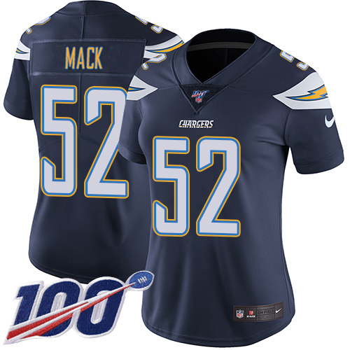 Chargers #52 Khalil Mack Navy Blue Team Color Women's Stitched 100th Season Vapor Untouchable Limited Jersey