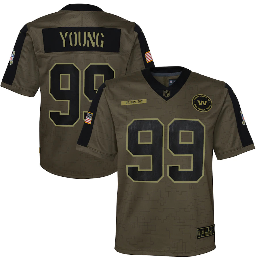 Washington Commanders #99 Chase Young Olive Youth 2021 Salute To Service Game Jersey