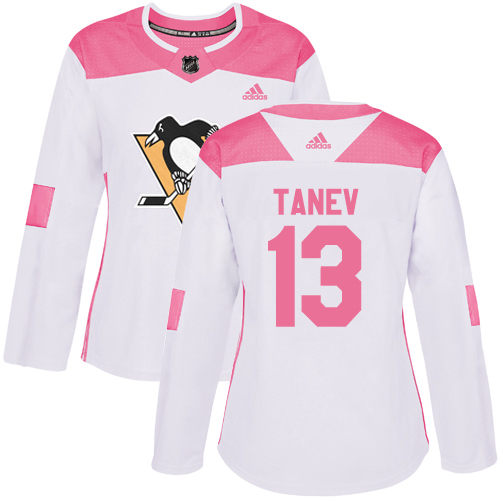 Adidas Pittsburgh Penguins #13 Brandon Tanev White/Pink Authentic Fashion Women's Stitched Jersey Womens