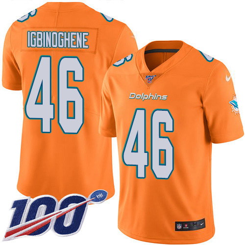 Miami Dolphins #46 Noah Igbinoghene Orange Men's Stitched Limited Rush 100th Season Jersey Men's