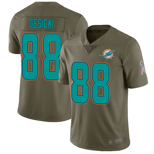 Dolphins #88 Mike Gesicki Olive Youth Stitched Limited 2017 Salute To Service Jersey