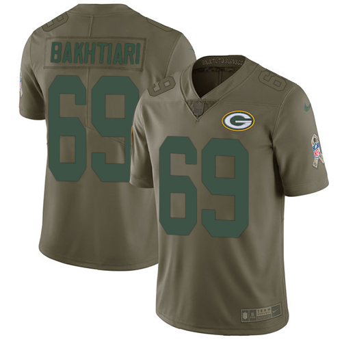 Green Bay Packers #69 David Bakhtiari Olive Men's Stitched Limited 2017 Salute To Service Jersey Men's