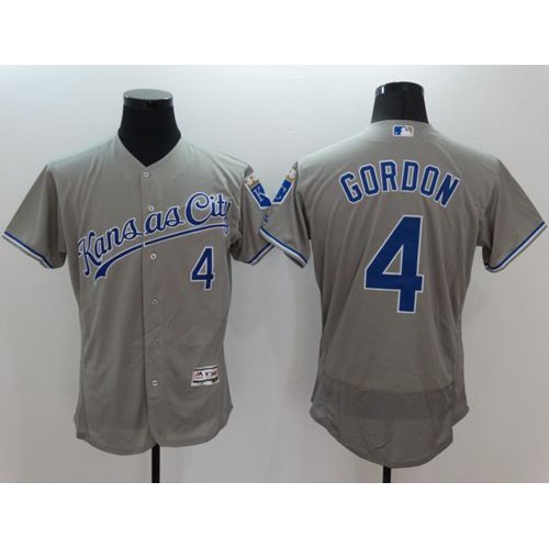 Kansas City Royals #4 Alex Gordon Grey Flexbase Authentic Collection Stitched Jersey Men's