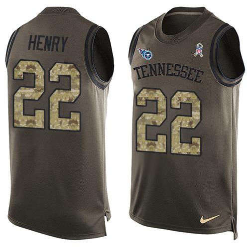 Titans #22 Derrick Henry Green Men's Stitched Limited Salute To Service Tank Top Jersey