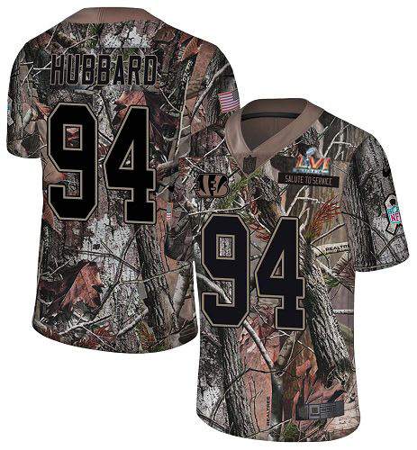 Bengals #94 Sam Hubbard Camo Super Bowl LVI Patch Men's Stitched Limited Rush Realtree Jersey