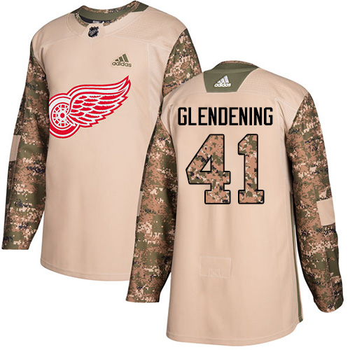 Adidas Detroit Red Wings #41 Luke Glendening Camo Authentic 2017 Veterans Day Stitched Jersey Men's